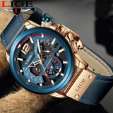 LIGE - Waterproof Chronograph with Leather Strap