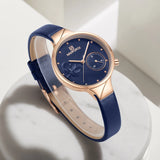 Blue Quartz Watch with Leather Strap